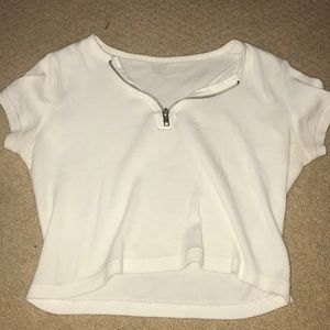 Brandy white zip up crop top